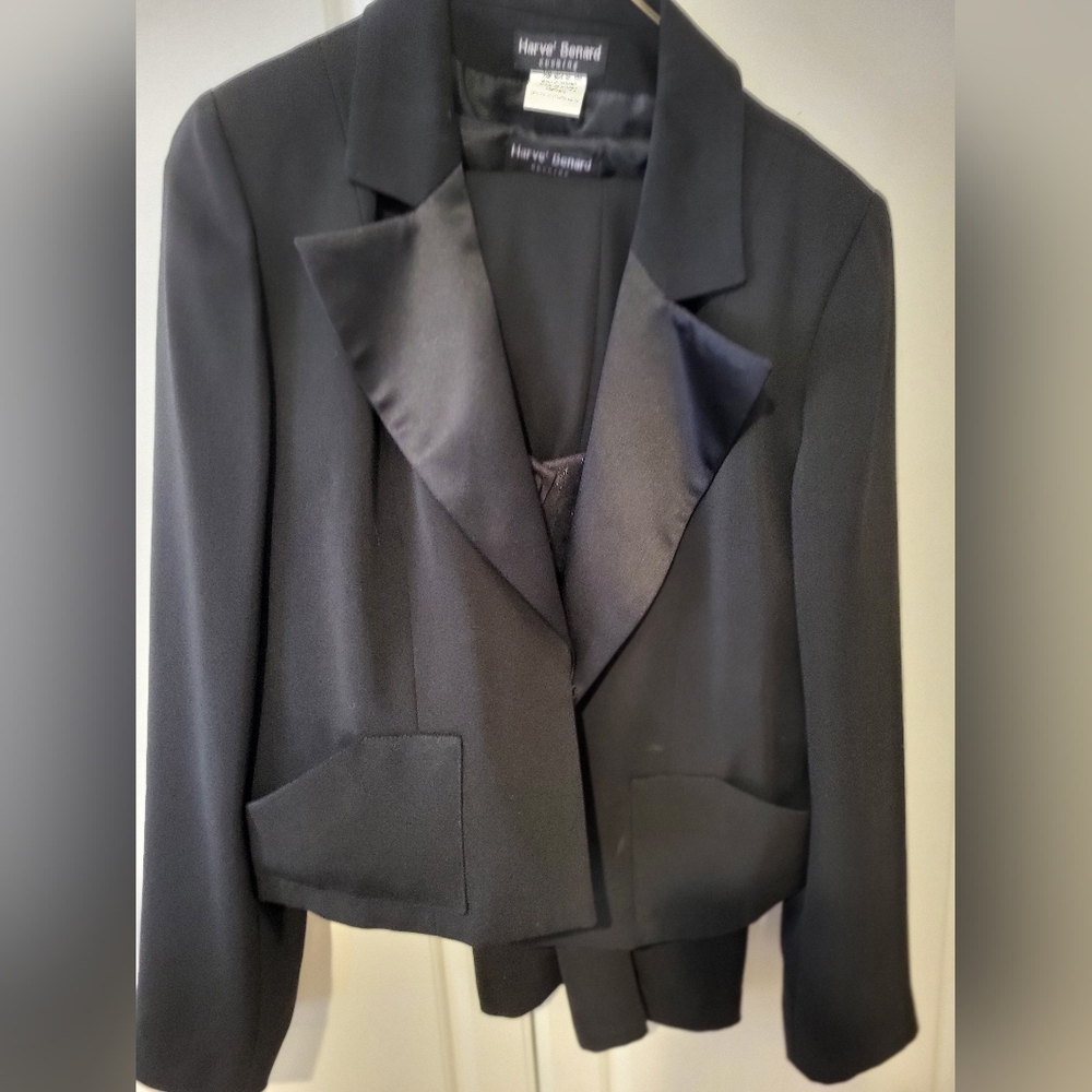 Harve' Benard Evening Womens 3 Pc Vintage Black Suit Embellished Vest Elegant
